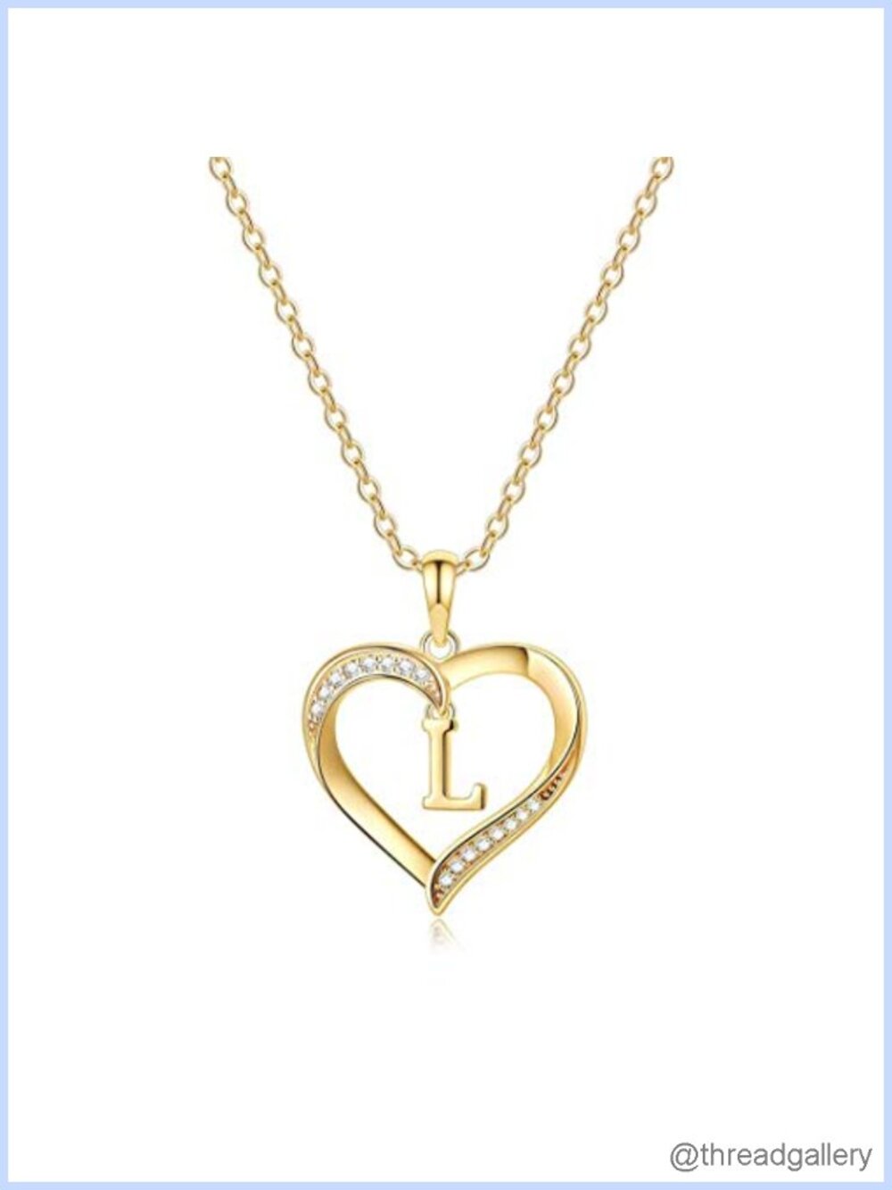 14K Gold Plated Heart Initial Necklace Cubic Zirconia Pendant